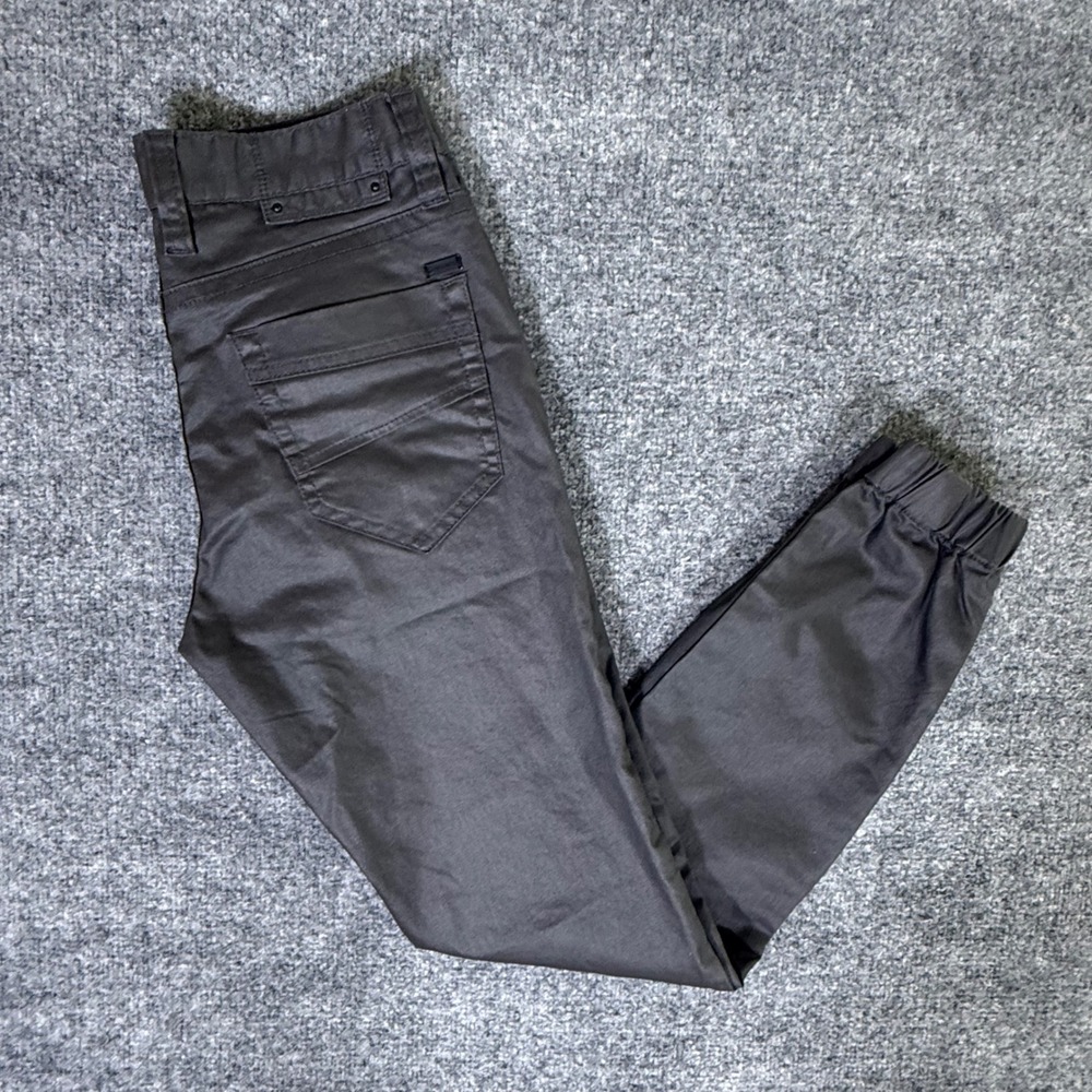 G by Guess Mens Skinny Moto Joggers Gray Coated Ribbed Knee Pants Size 28